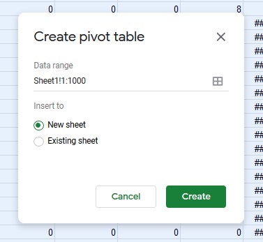 Google Sheets pivot table creation on a new sheet sample